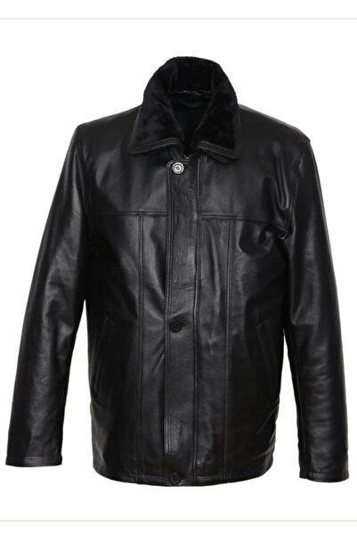 Sanalbolluk Battal Beden Kışlık Erkek Deri Kaban Siyah Renk