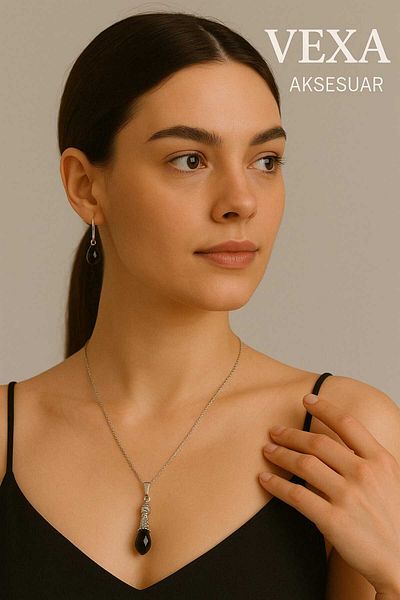 anonim Natural Stone Necklace and Earring Set - Special Wooden Box |   Healing Stone Jewelry |   Vexa Accessory