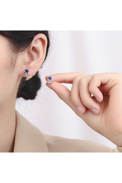 delis Cercei Argint 925, Jw789, Model Zirconiu Albastru, Placati Cu Rodiu