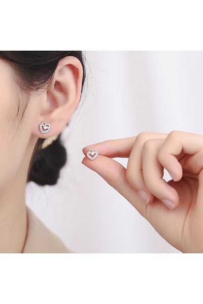 delis Cercei Argint 925, Jw736, Model Inima, Placati Cu Rodiu