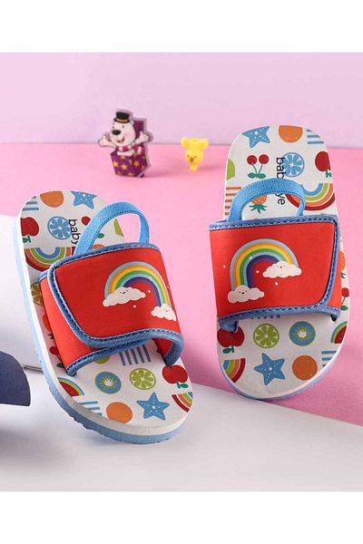 Babyoye Babyoye Rainbow Print Flip Flops with Back Strap - Red