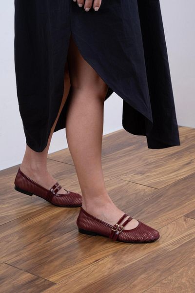 sovrana Two Belt Mesh Babet, Burgundy Fashion Manufacturer