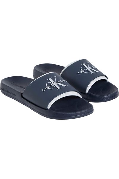 Calvin Klein Slide Rubber Neoprene Monologo Slide Navy Blue Men's Slippers