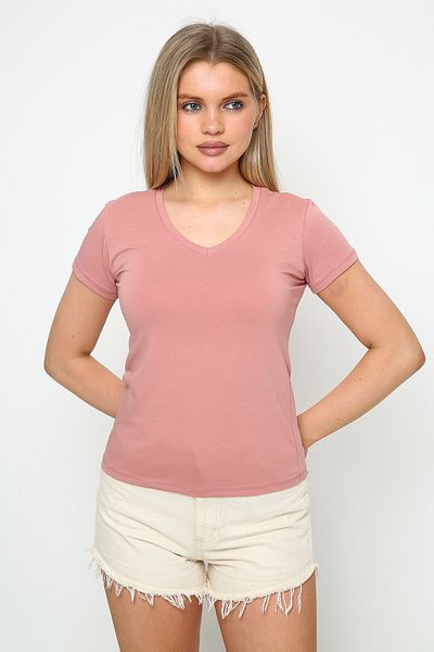 Oasis σούπερ ποιότητας V-Neck Skinny Slim Fit Μαύρο κοντομάνικο Lycra βαμβακερό γυναικείο μπλουζάκι