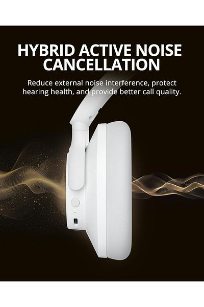 Tronsmart Q20s Hybrid Active Noise Cancelling Headphone, Wireless Over Ear Headphones With Mic White