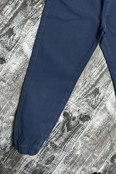 Riccotarz Boy's Elastic Waist Rope Detailed Gabardine Jogger Navy Blue Jeans