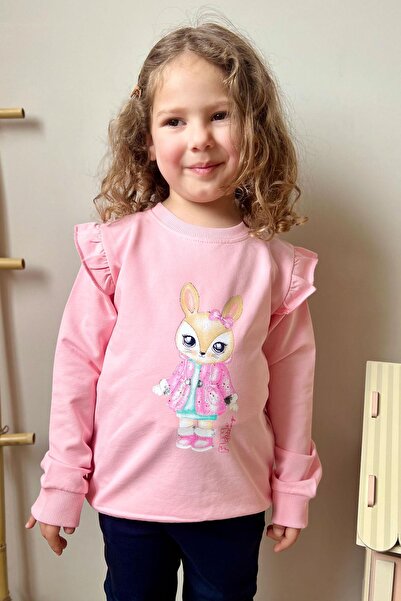 Breeze Kız Çocuk Eşofman Takım Sevimli Tavşancık Baskılı 3-8 Yaş, Pembe