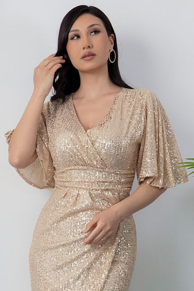 PULLIMM Rochie cu mâneci cu mâneci cu decolteu dublu AP-3002