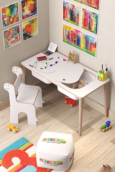 MİRACLE 3D Çocuk Oyun Etkinlik Çalışma Masası Aktivite Masası 2 sepet tek san...