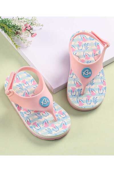 Babyoye Babyoye Velcro Closure Flip Flops with Floral Print - Baby Pink