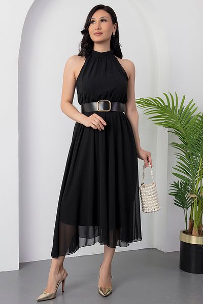 PULLIMM Rochie din șifon căptușită cu decolteu cu căpăcel GRS3734