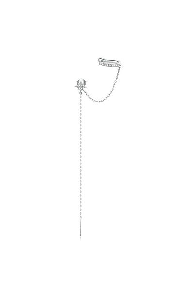 delis Cercel Ear Cuff Argint 925, Jw1007, Model Stea Cu Lant, Placat Cu Rodiu