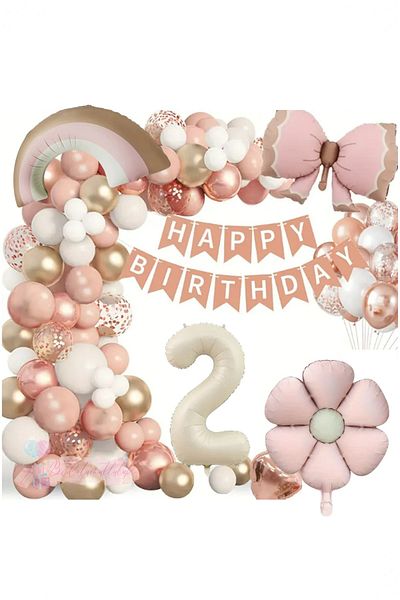 Partile Retro Luxury Birthday Set - Pink Bow, Balloon Celebration Entertainment