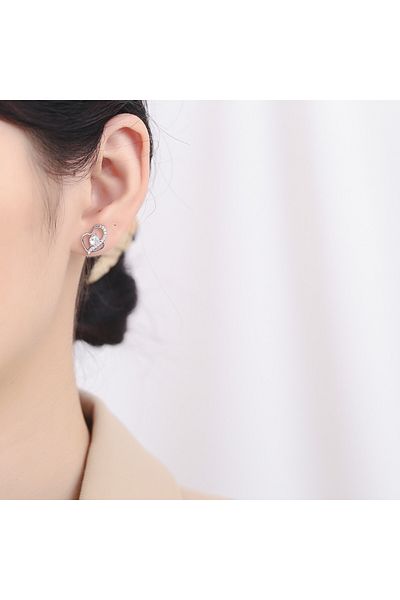 delis 925 Silver Earrings, Jw840, Heart Pattern With White Zirconia, Rhodium Plated