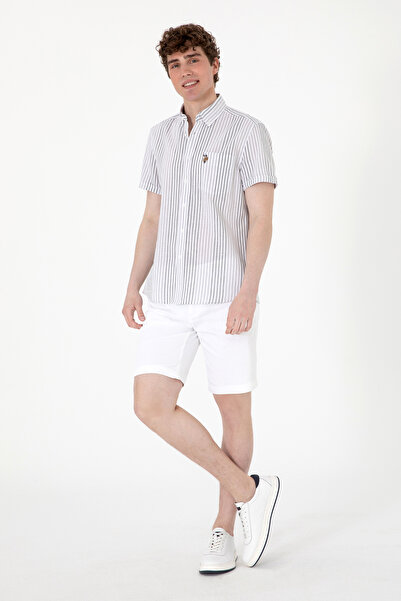 U.S. Polo Assn. Ανδρικό ανοιχτό γκρι κοντομάνικο πουκάμισο 50299919 -VR001