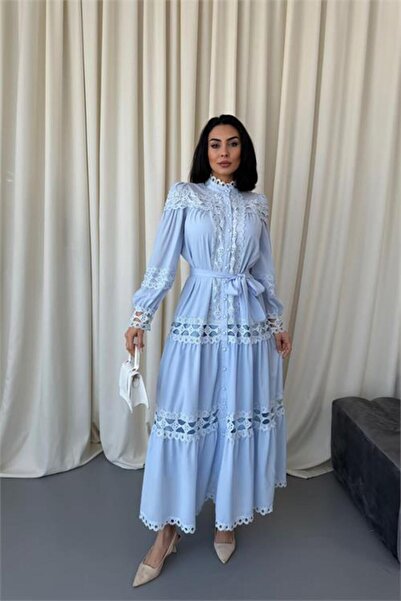 Dipmoda γυναικείο μακρύ φόρεμα με λεπτομέρεια από δαντέλα DPMS42110