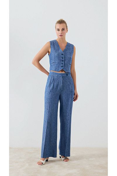yakestore Linen Cotton Blended Short Vest Pants Set