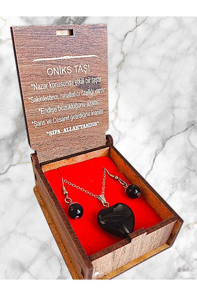 anonim Natural Stone Necklace and Earring Set - Special Wooden Box |   Healing Stone Jewelry |   Vexa Accessory