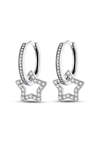 delis Cercei Tortițe cu Stea Atârnată din Argint 925, Placate cu Rodiu, Bijut...