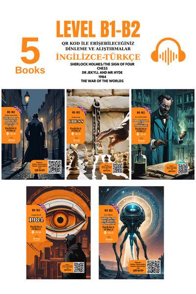 TGR Yayıncılık İngilizce 5'li B1-B2 Seviye Qr Kod ile Dinlemeli ve Alıştırmalı Hikaye Seti