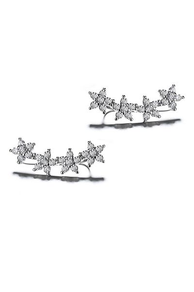 delis Cercei Ear Cuffs Argint 925, Jw680, Model Flori, Placat Cu Rodiu