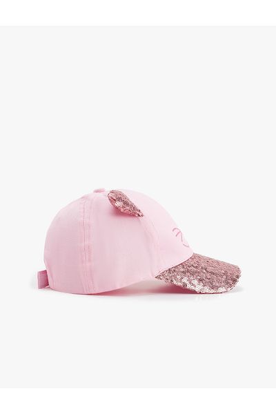 Koton Cat Figured Sequined Ear Appliqued Cap Hat