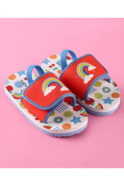 Babyoye Babyoye Rainbow Print Flip Flops with Back Strap - Red