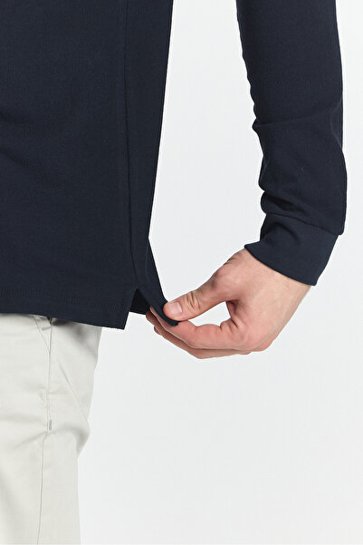 Frappoli Volex Чоловічий поло з коміром, темно-синій, облягаючий, з довгими рукавами - 100% бавовна, комір з деталями