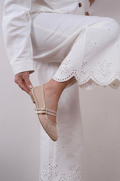 sovrana Two Belt Mesh Ballerinas - Beige