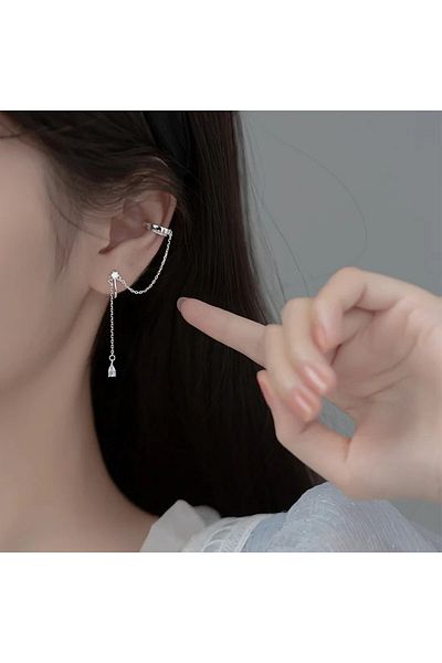 delis Cercel Ear Cuff Argint 925, Jw1101, Model Cu Lant Pentru Urechea Stanga, Placat Cu Rodiu