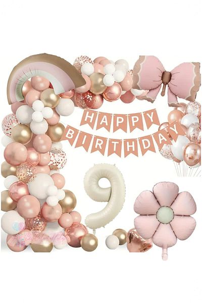 Partile Retro Luxury Birthday Set - Pink Bow, Balloon Celebration Entertainment