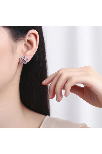 delis Cercei Argint 925, Jw807, Model Floare Zirconiu Multicolor, Placati Cu Rodiu