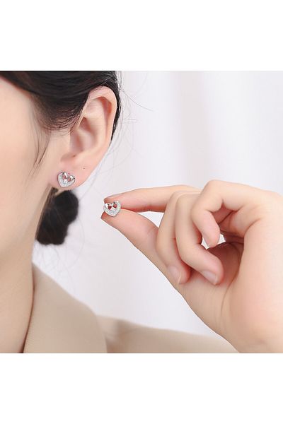 delis 925 Silver Earrings, Jw732, Heart Pattern, Rhodium Plated