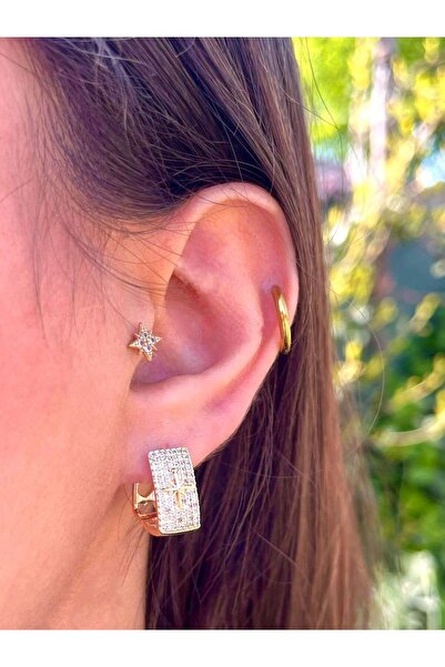 Zerys Jewelry حلق من الفولاذ الذهبي بحجر الزركون ومفصل من بولار ستار