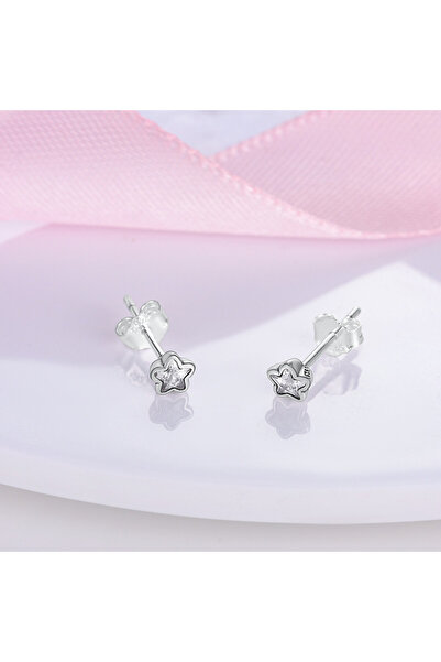 delis 925 Sterling Silver Star Earrings, with Zirconia, Rhodium Plated, Minimalist Style, Celestial Jewelry