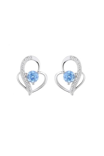 delis Cercei Argint 925, Jw842, Model Inima Cu Zirconiu Albastru, Placati Cu Rodiu