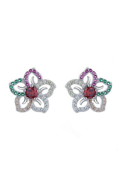 delis Cercei Argint 925, Jw807, Model Floare Zirconiu Multicolor, Placati Cu Rodiu