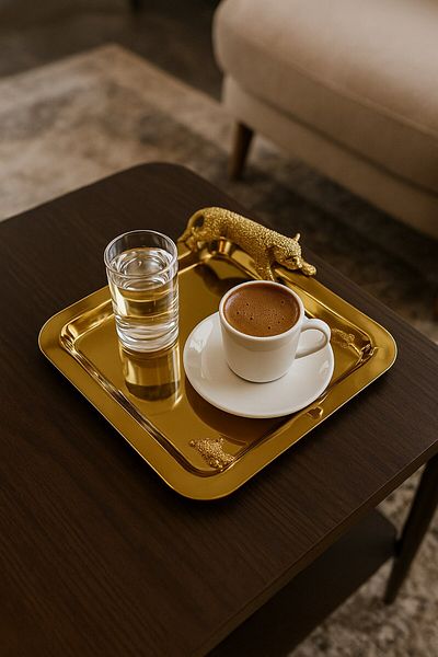 Arma House Single Gold Square Tiger Coffee Tray