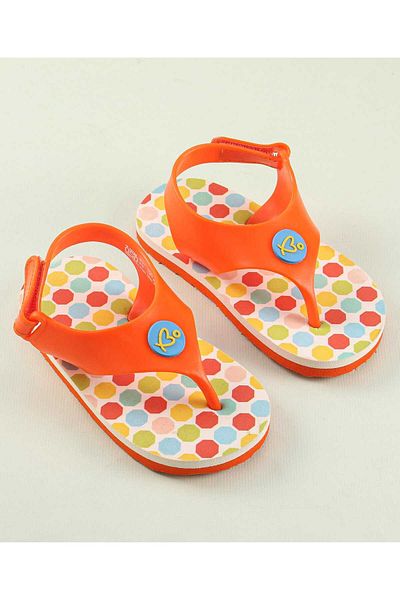 Babyoye Babyoye Velcro Closure Flip Flops with Brand Logo Applique - Orange