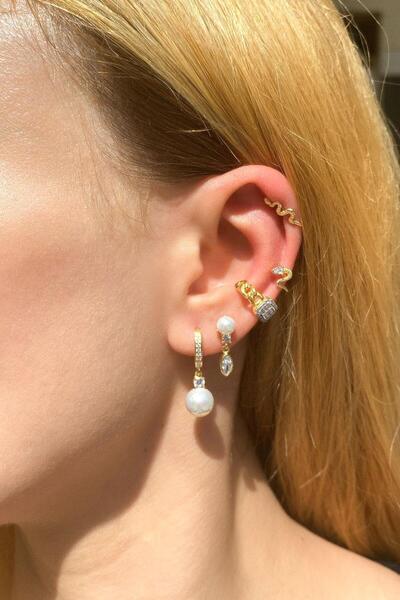 Spossy Silver Jewelry Yılan Piercing Küpe