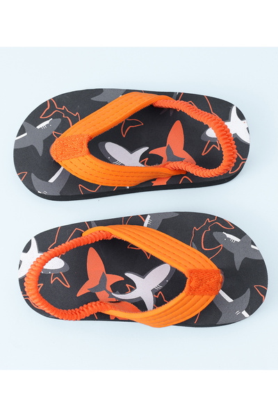 SAPS SAPS Shark Print Back Strap Closure Flip Flops - Black & Orange