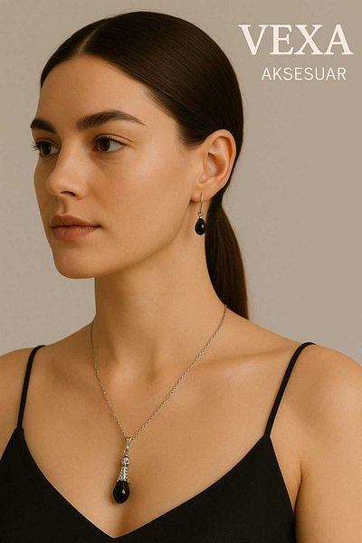 anonim Natural Stone Necklace and Earring Set - Special Wooden Box |   Healing Stone Jewelry |   Vexa Accessory