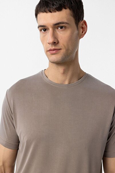 Antioch Beige Regular Fit Modal Technical Fabric Men's T-Shirt