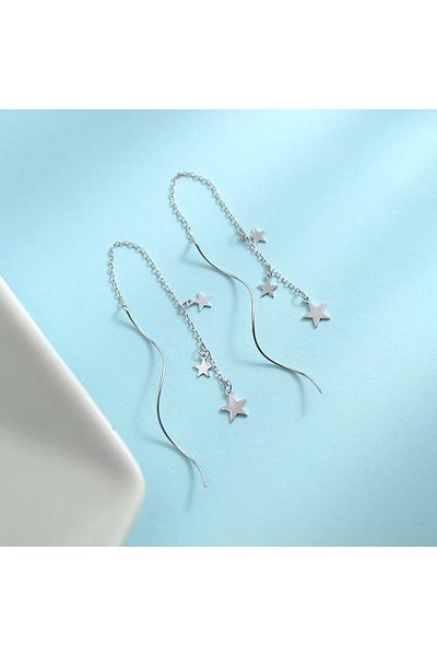 delis Cercei Lungi Argint 925, Jw1073, Model Cu Stelute, Placati Cu Rodiu