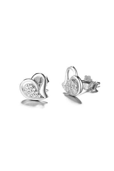 delis 925 Silver Earrings, Jw759, Heart Pattern, Rhodium Plated