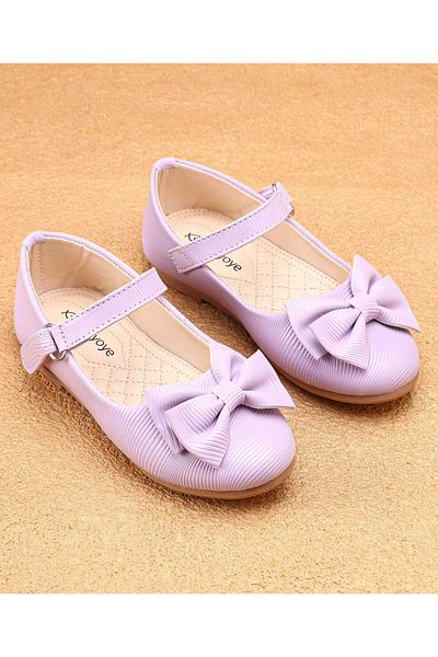 Babyoye Babyoye Ballerinas with Bow Applique & Velcro Closure - Light Purple