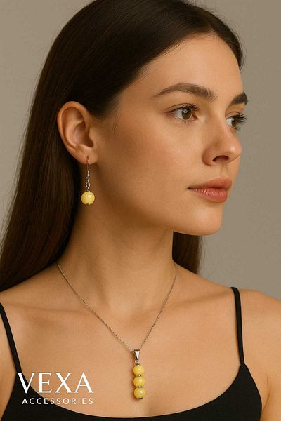 anonim Natural Stone Necklace and Earring Set - Special Wooden Box |   Healing Stone Jewelry |   Vexa Accessory