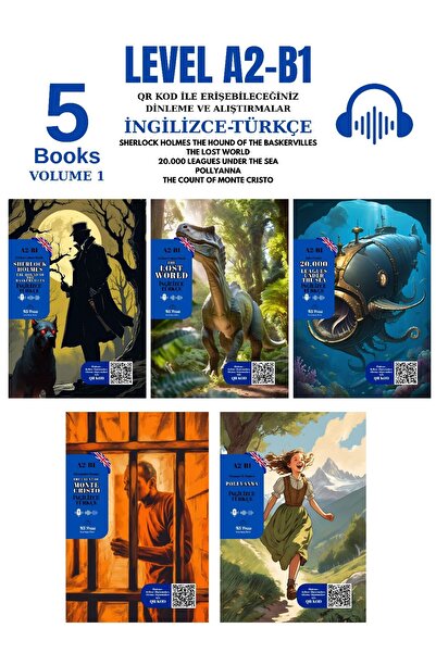 TGR Yayıncılık İngilizce 5'li A2-B1 Seviye Qr Kod ile Dinlemeli ve Alıştırmalı Hikaye Seti