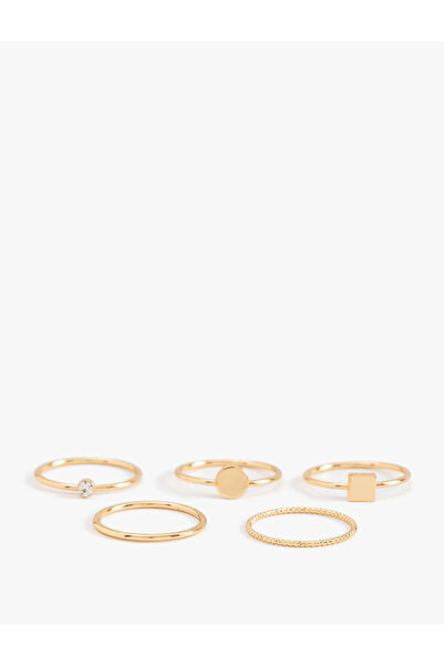 Koton Steel Basic Stone Detailed 5-Piece Ring Set