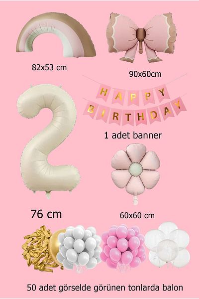 Partile Retro Luxury Birthday Set - Pink Bow, Balloon Celebration Entertainment